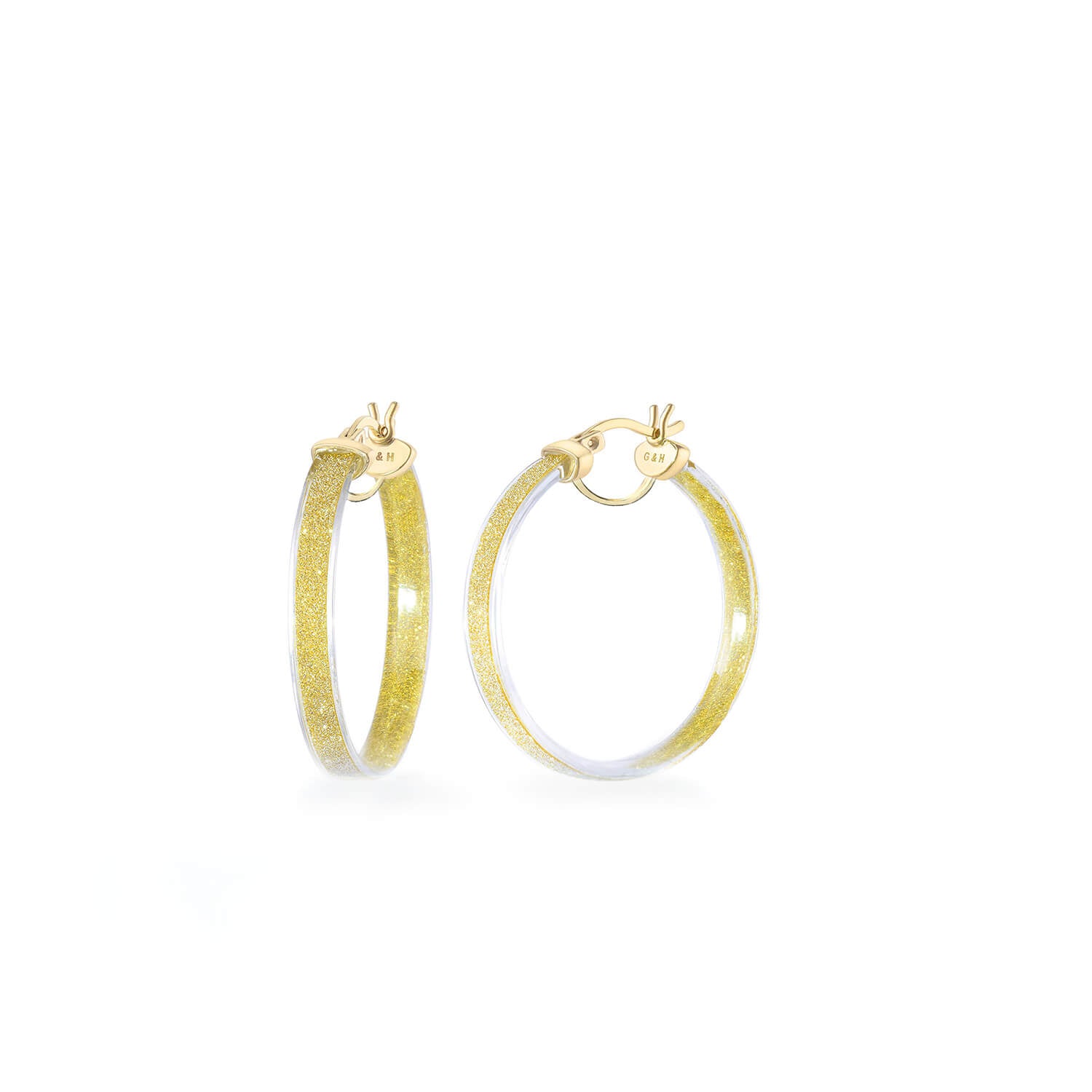 clear hoop earrings with gold glitter