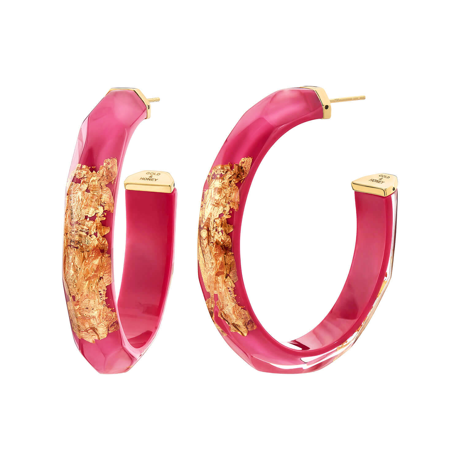 Large Pink Gold Leaf Hoop Earrings