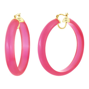 HOT PINK FROSTED HOOP EARRINGS