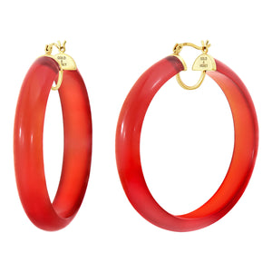 DEEP RED FROSTED HOOP EARRINGS