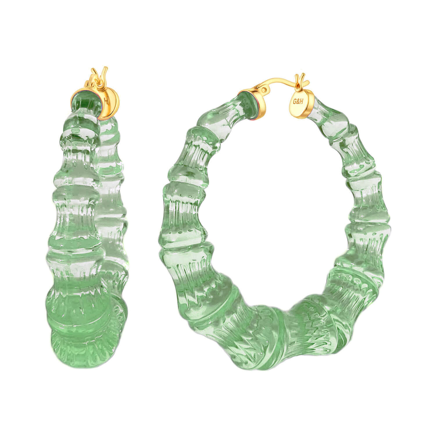 Green Bamboo Hoop Earrings