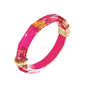 Pink Lucite 24K gold leaf faceted bangle