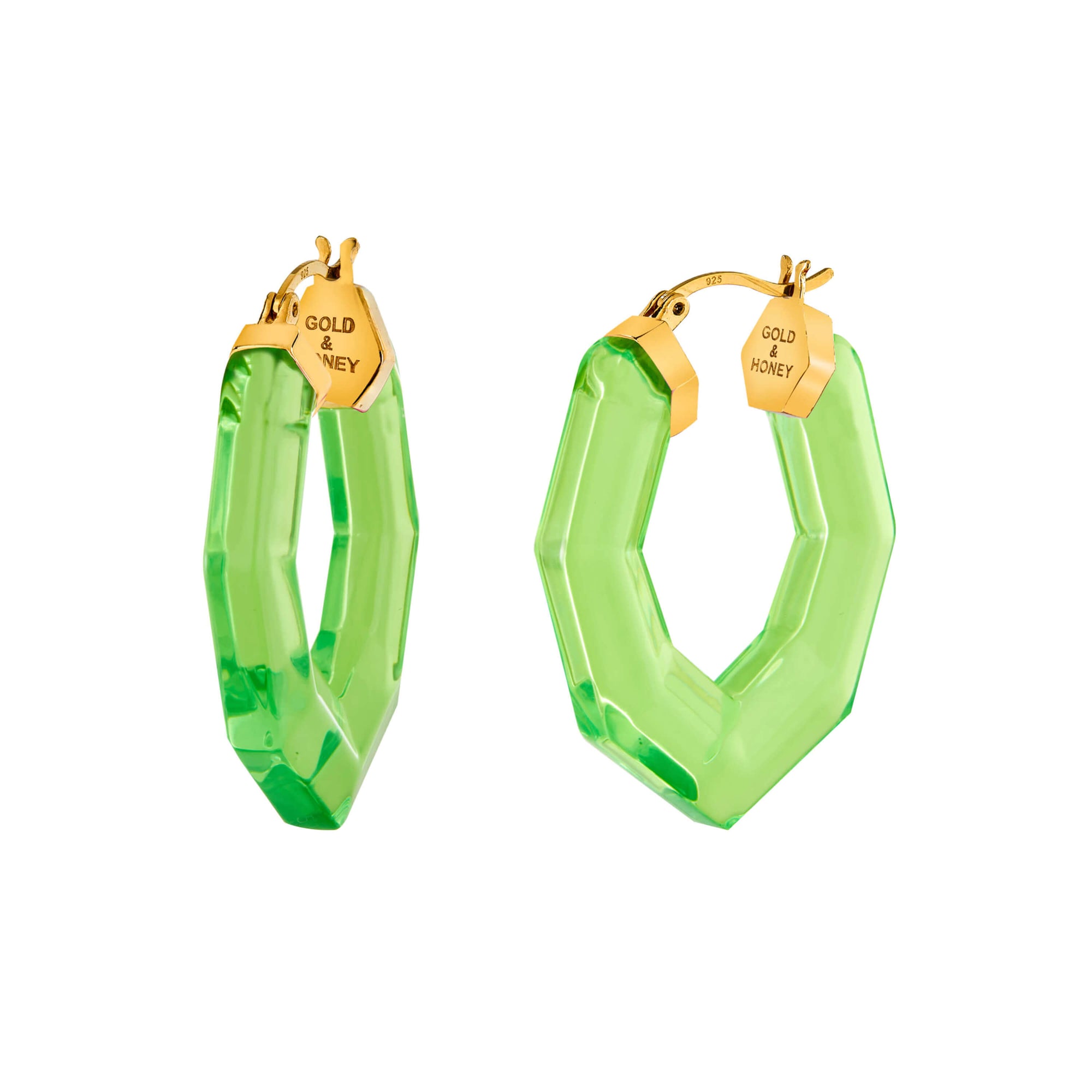 Neon Green Pear Cut Lucite Hoop Earrings