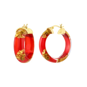 Red Lucite Hoops with 24K Gold Leaf