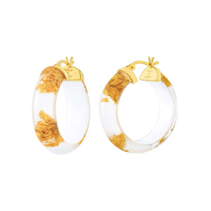 White Lucite Hoops with 24K Gold Leaf