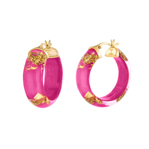 Dahlia Pink Lucite Hoops with 24K Gold Leaf