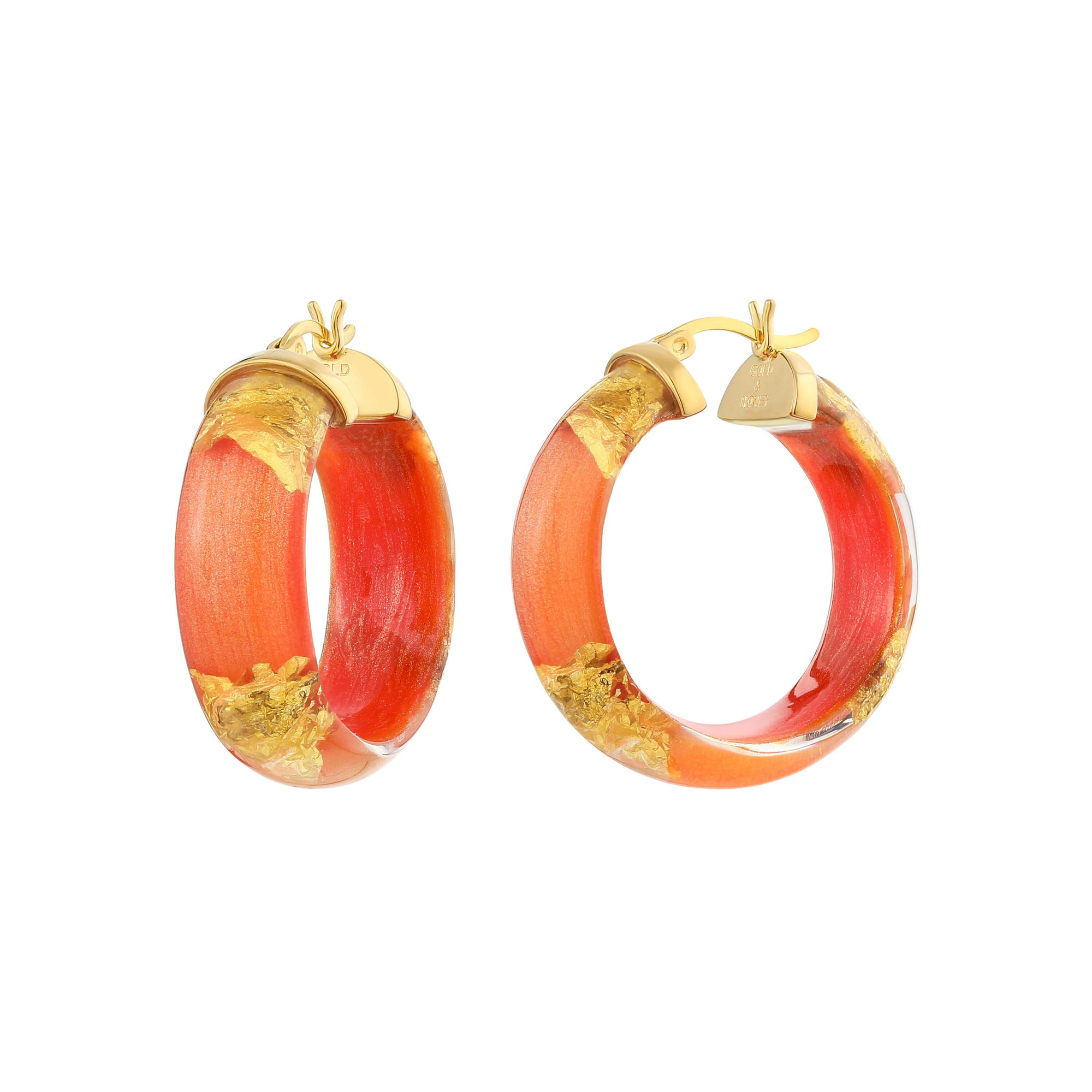 Orange Lucite Hoops with 24K Gold Leaf