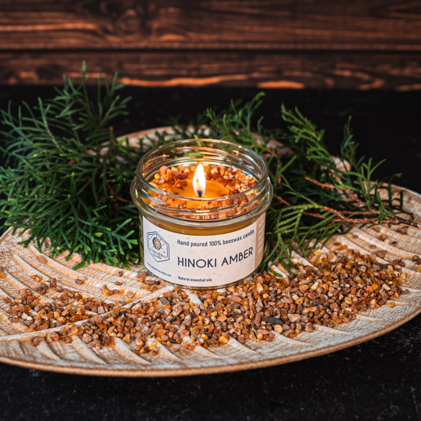 HINOKI AMBER STONE ORGANIC CANDLE