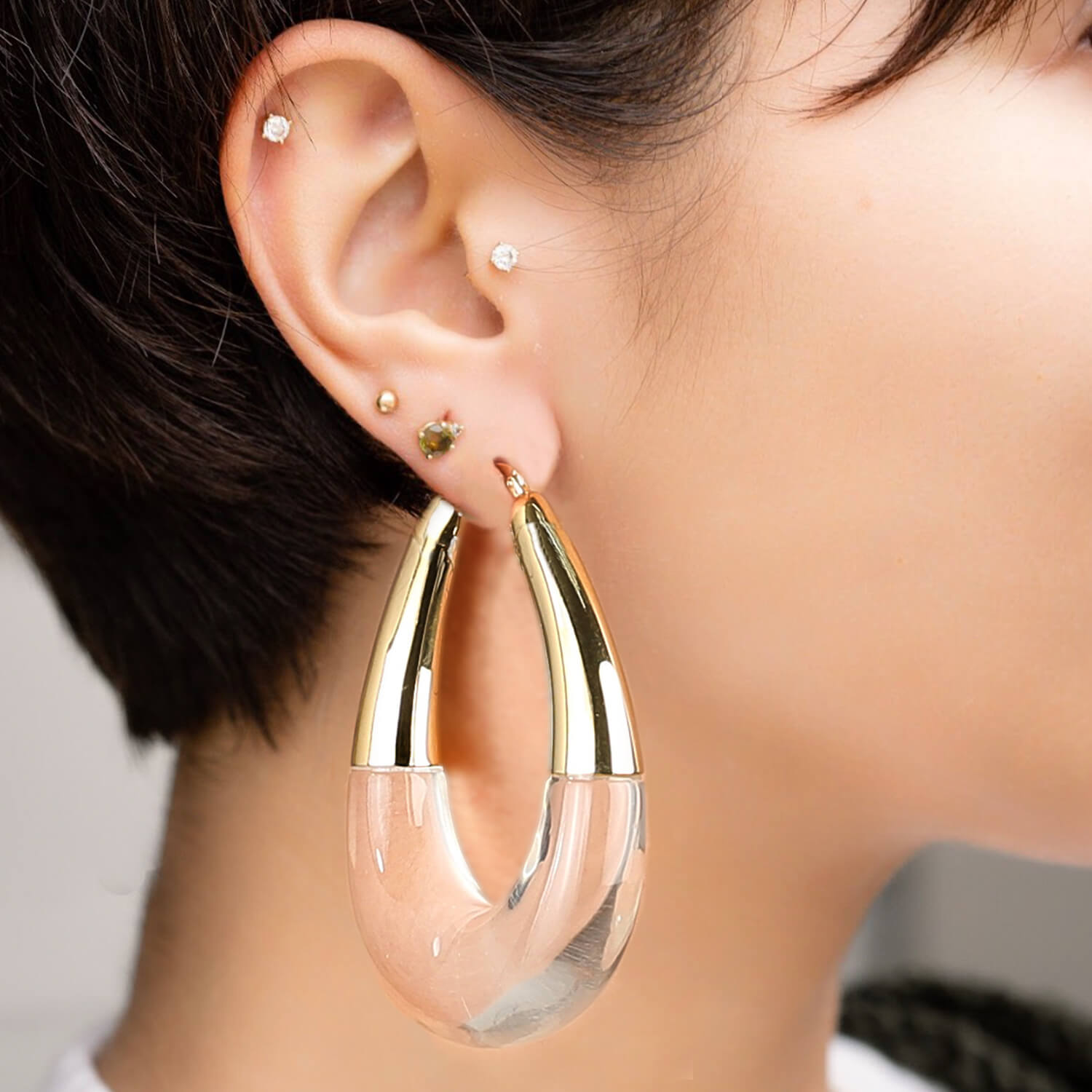 XL Chunky bucket hoop earrings in clear and gold