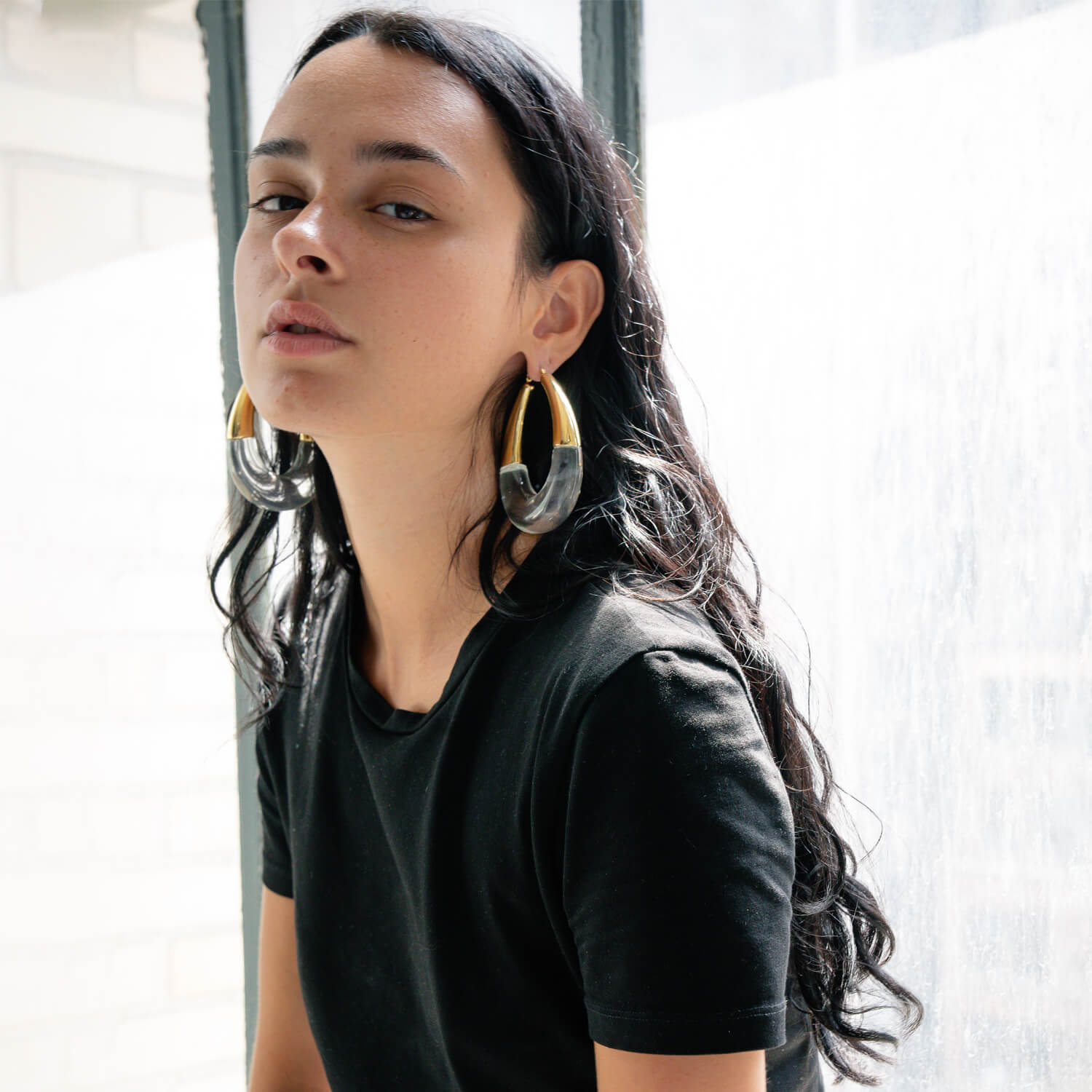 XL Chunky bucket hoop earrings in clear and gold