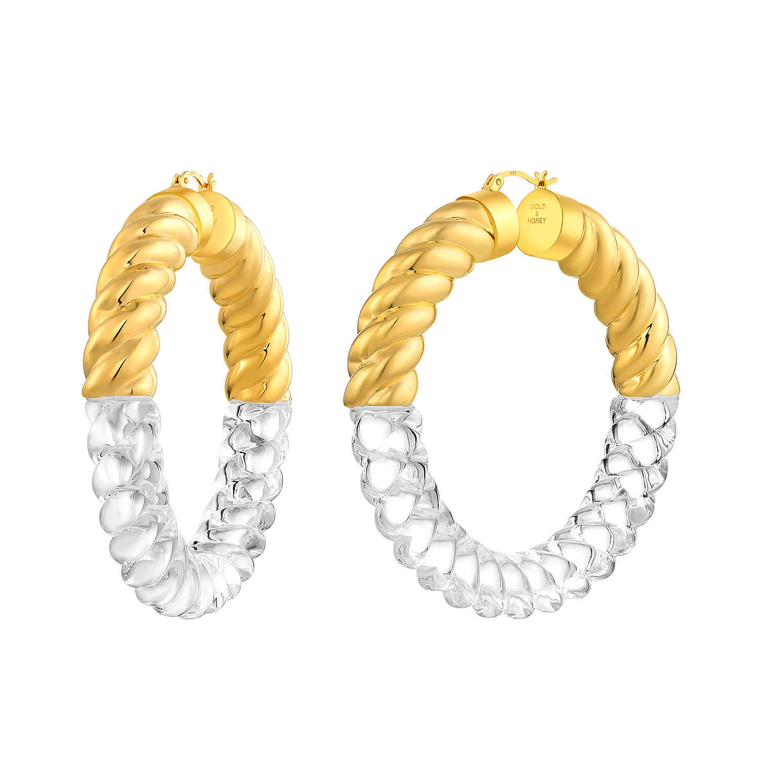 XL Chunky cable rope hoop earrings in clear and gold