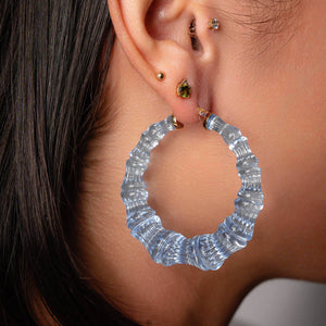 BABY BLUES BAMBOO HOOPS ON MODEL