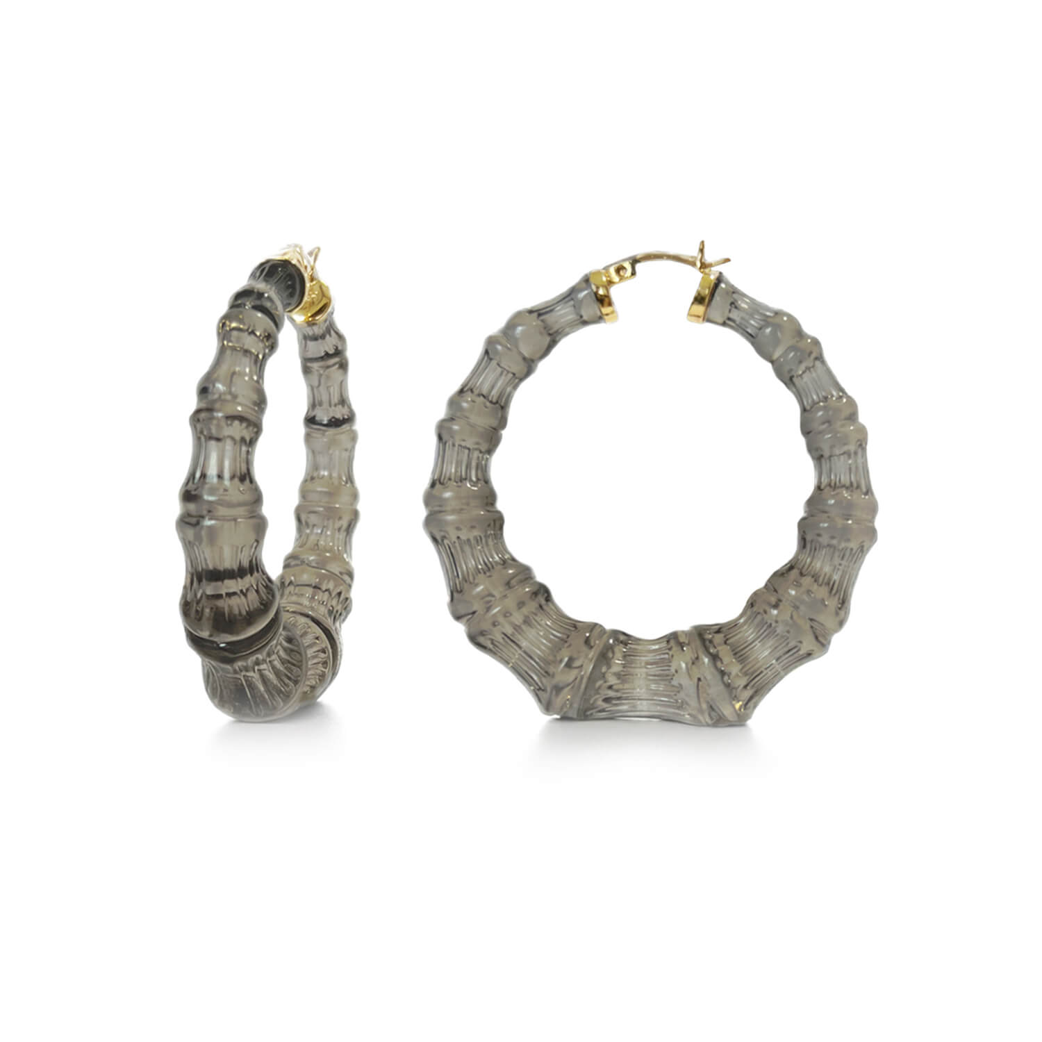 black grey bamboo hoop earrings