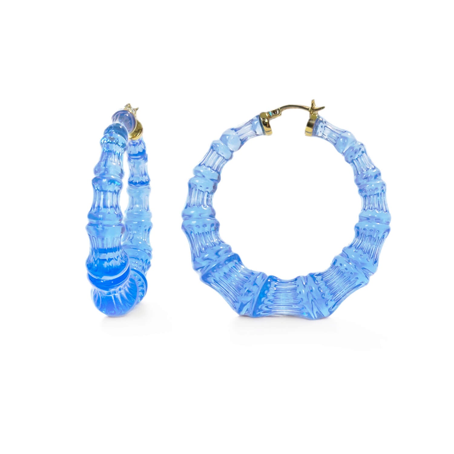 blue bamboo hoop earrings