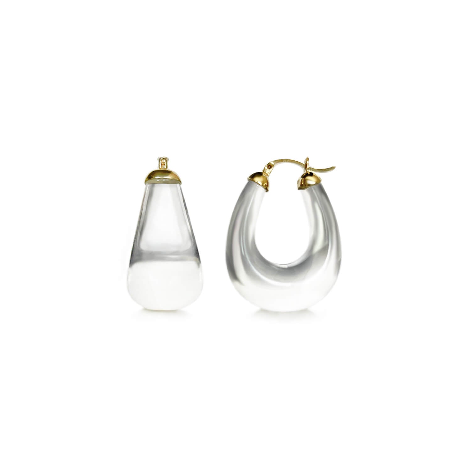 chunky bucket hoop earrings in gold and clear lucite