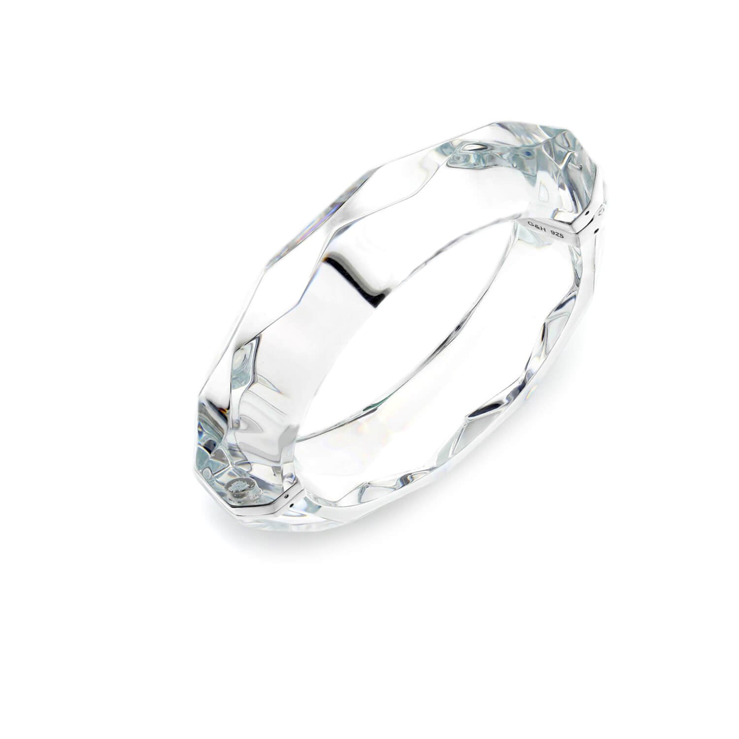 clear silver faceted bangle bracelet