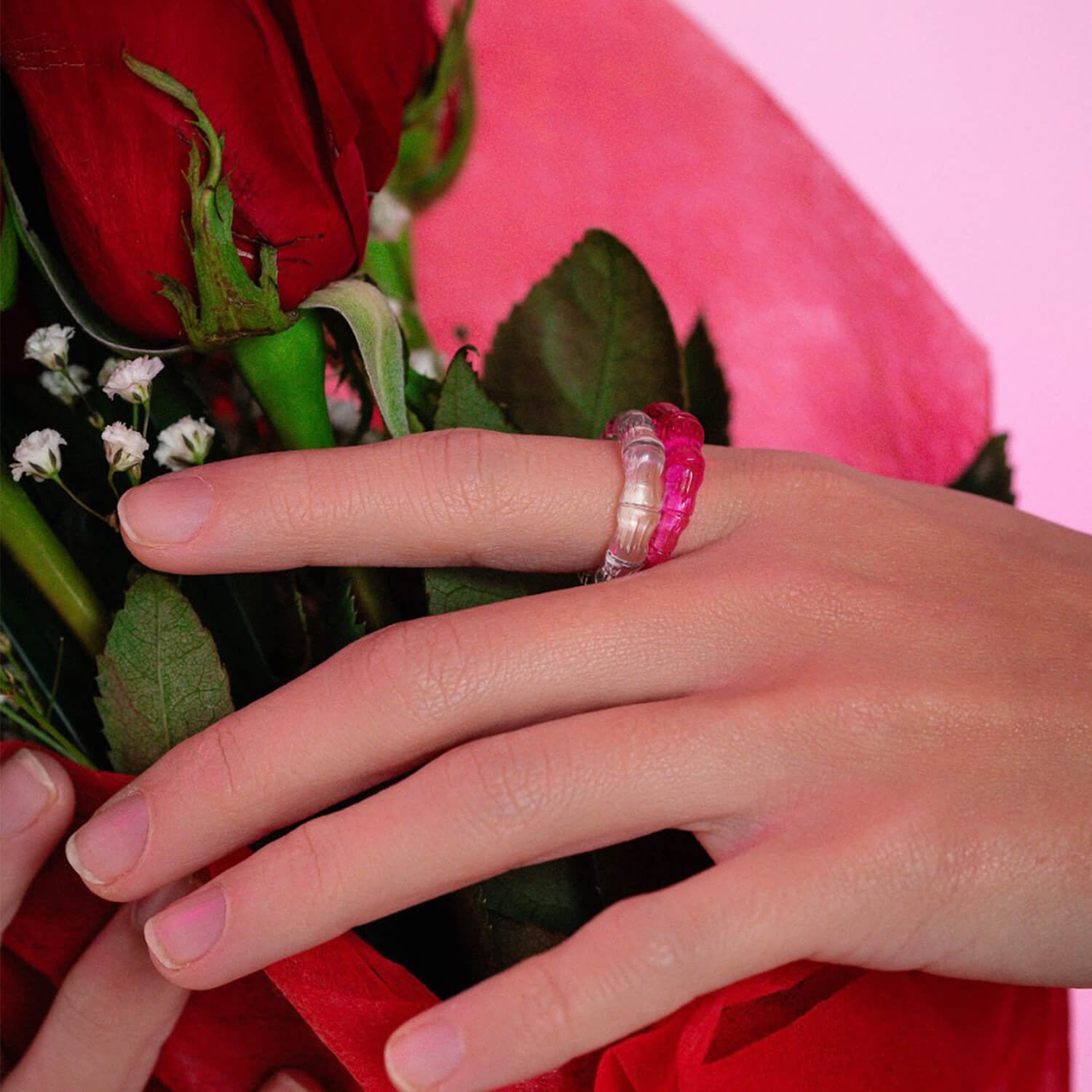 Pink bamboo ring