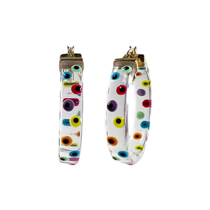 rainbow colorful evil eye print hoop earrings