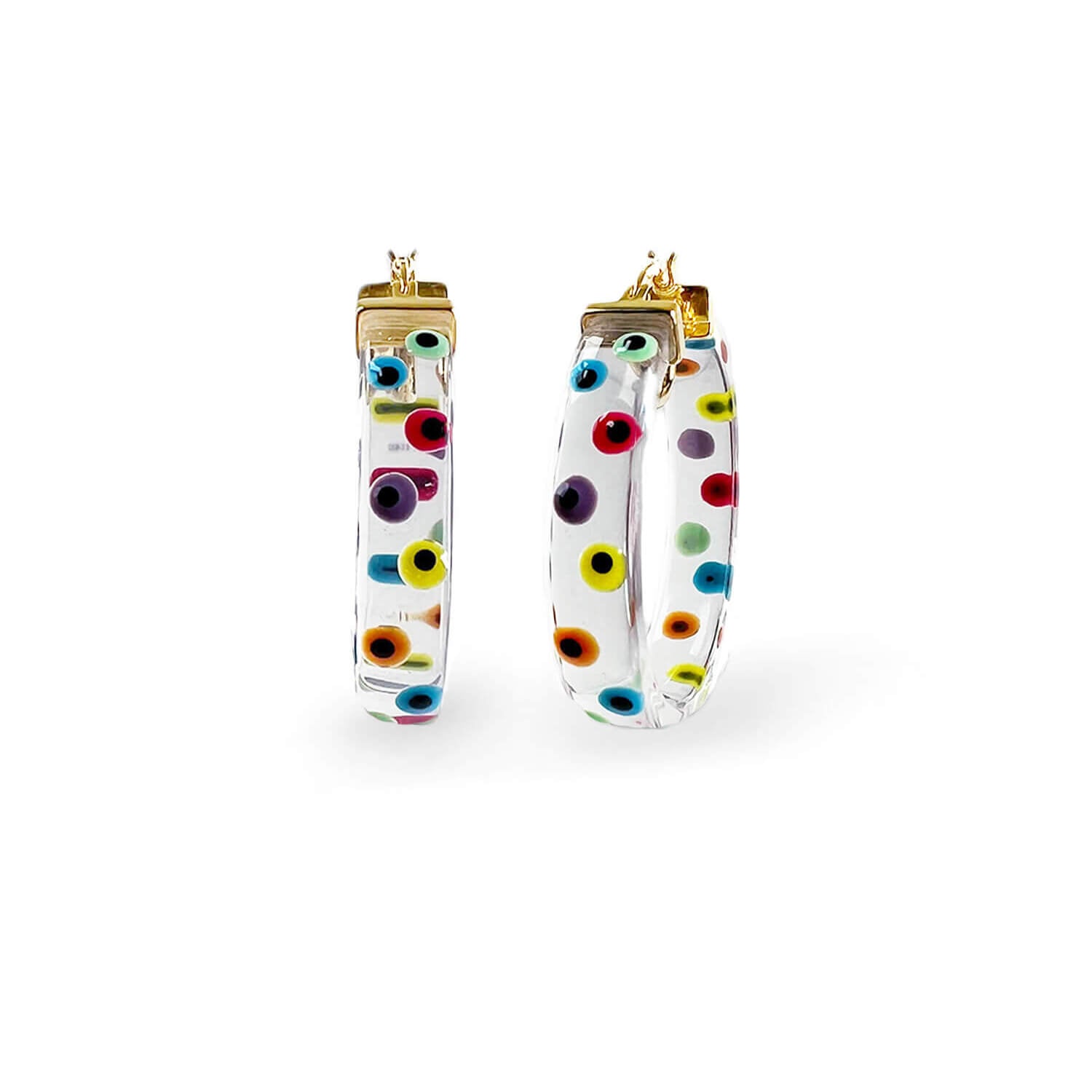 rainbow colorful evil eye hoop earrings