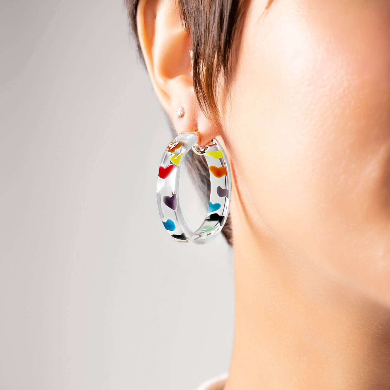 rainbow colorful heart hoop earrings