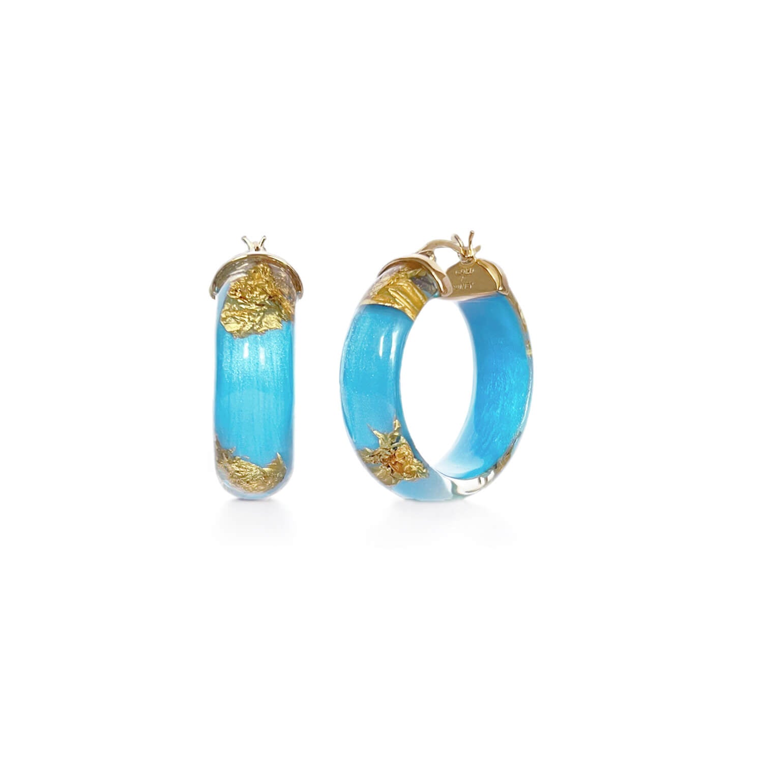 24K gold leaf hoop earrings in turquoise