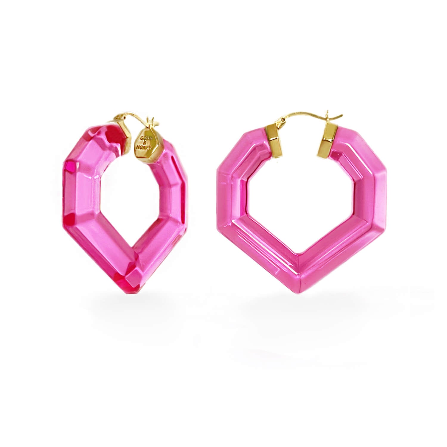 heart gem cut hoop earrings in pink