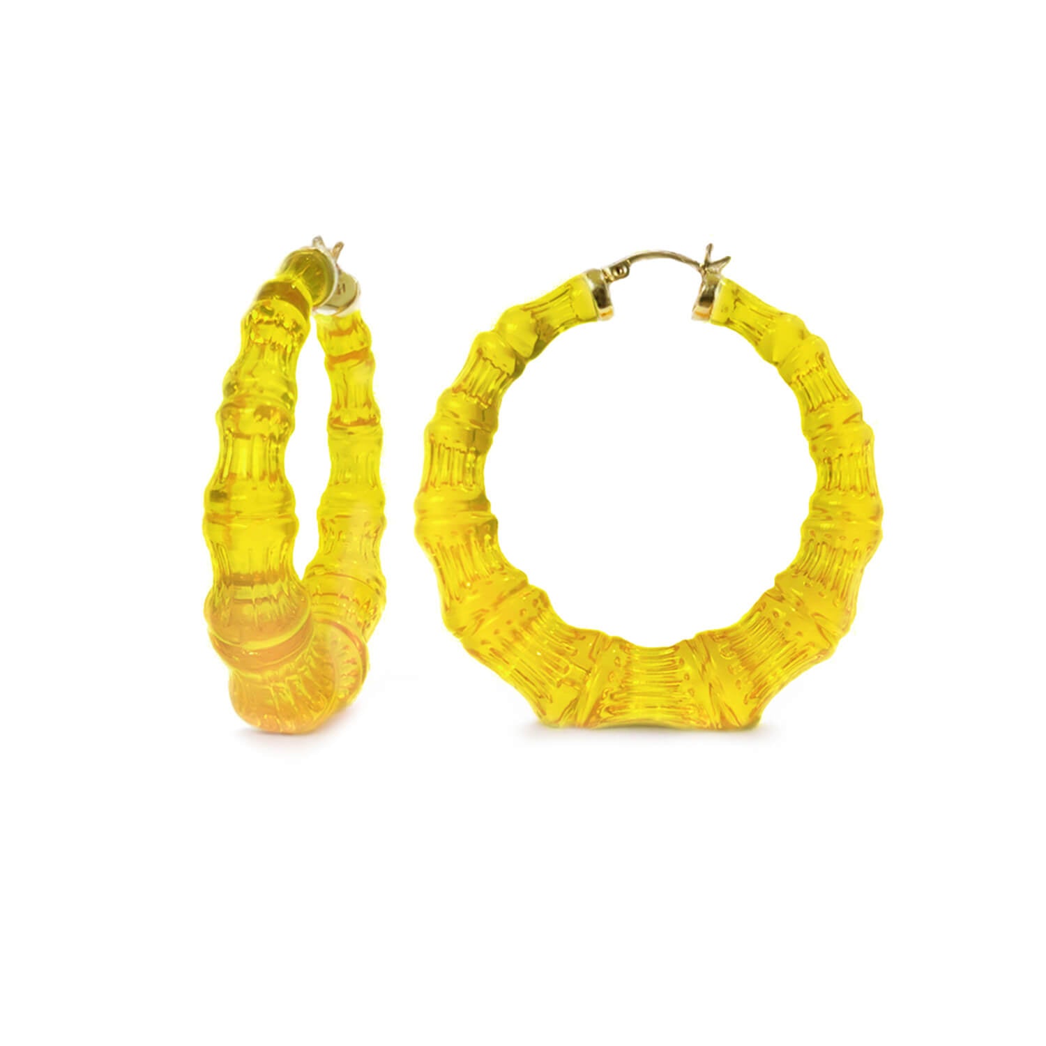 lemon yellow bamboo hoop earrings