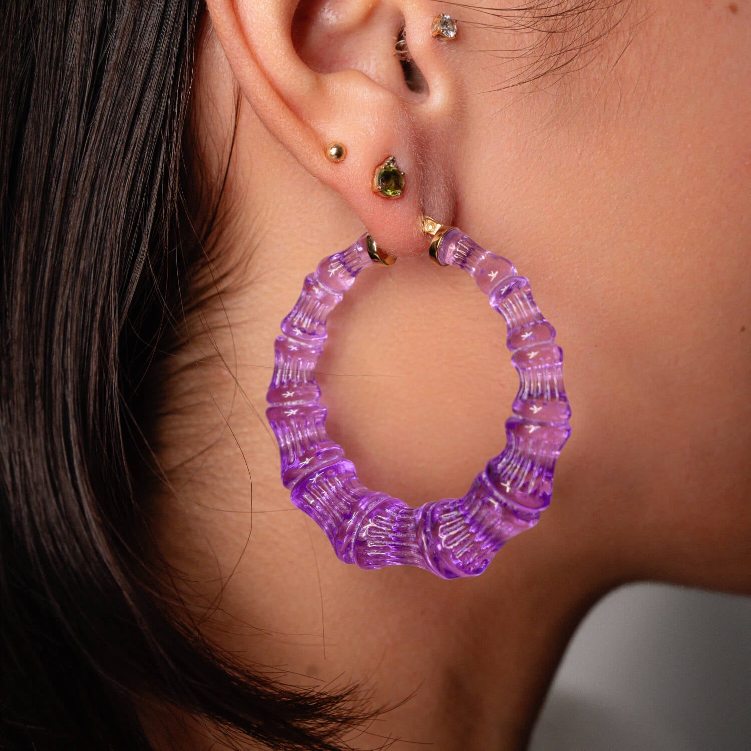 purple grape bamboo hoop earrings