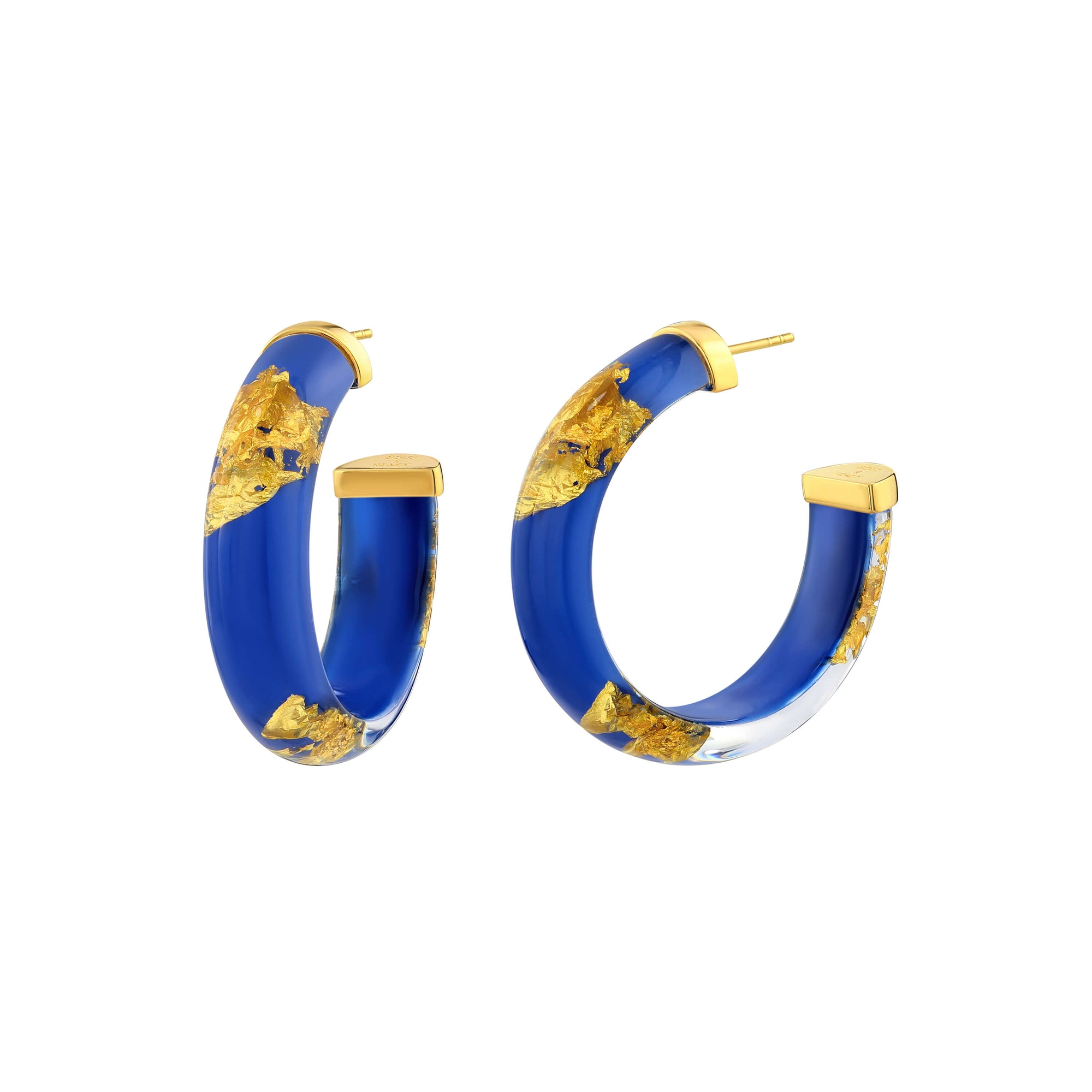 Royal Blue Lucite Hoops with 24K Gold Leaf