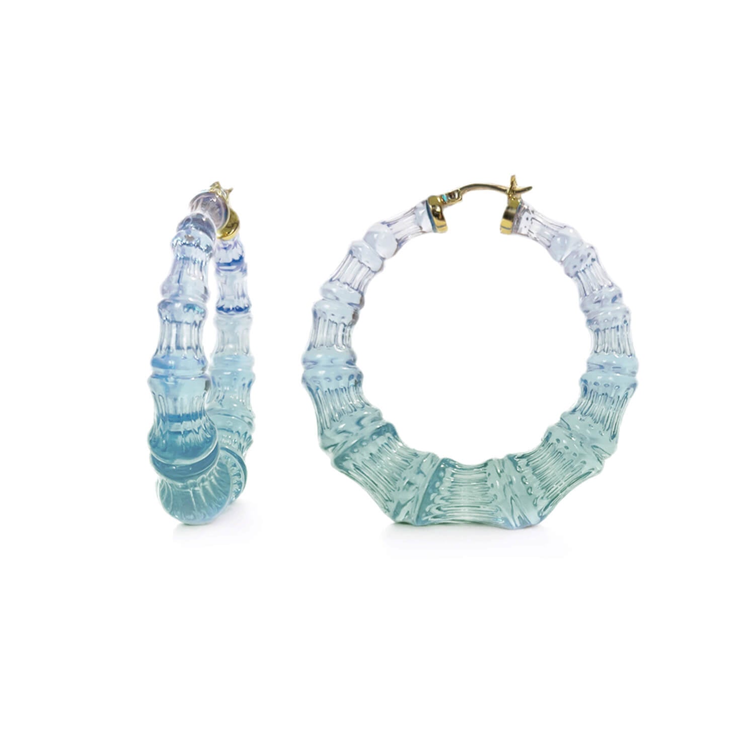 teal ombre bamboo hoop earrings