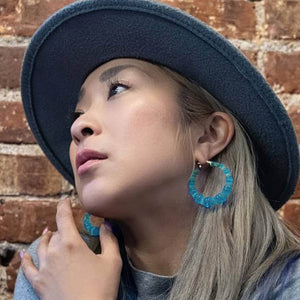 Teal Bamboo Hoops on Model