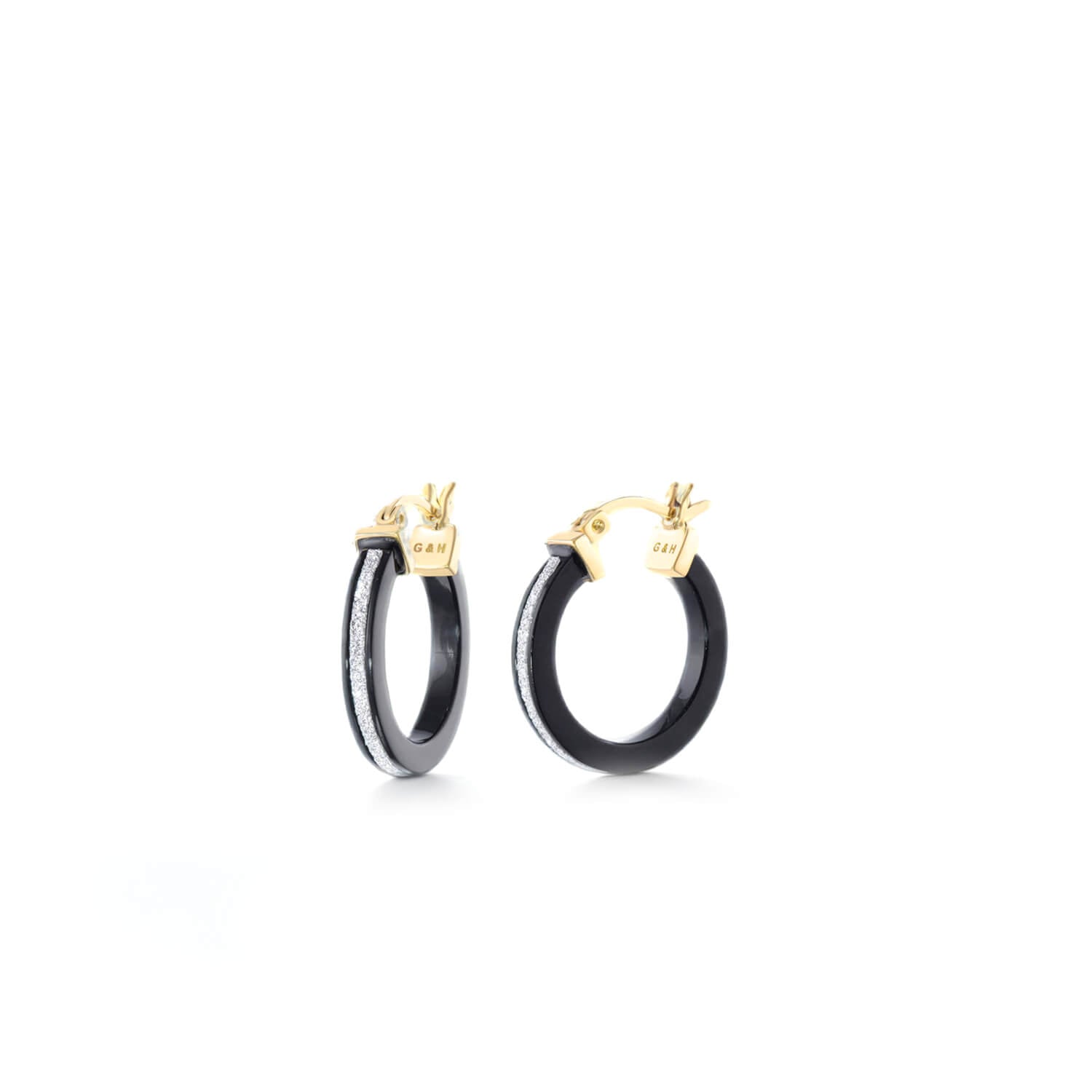 black hoop earrings with silver glitter