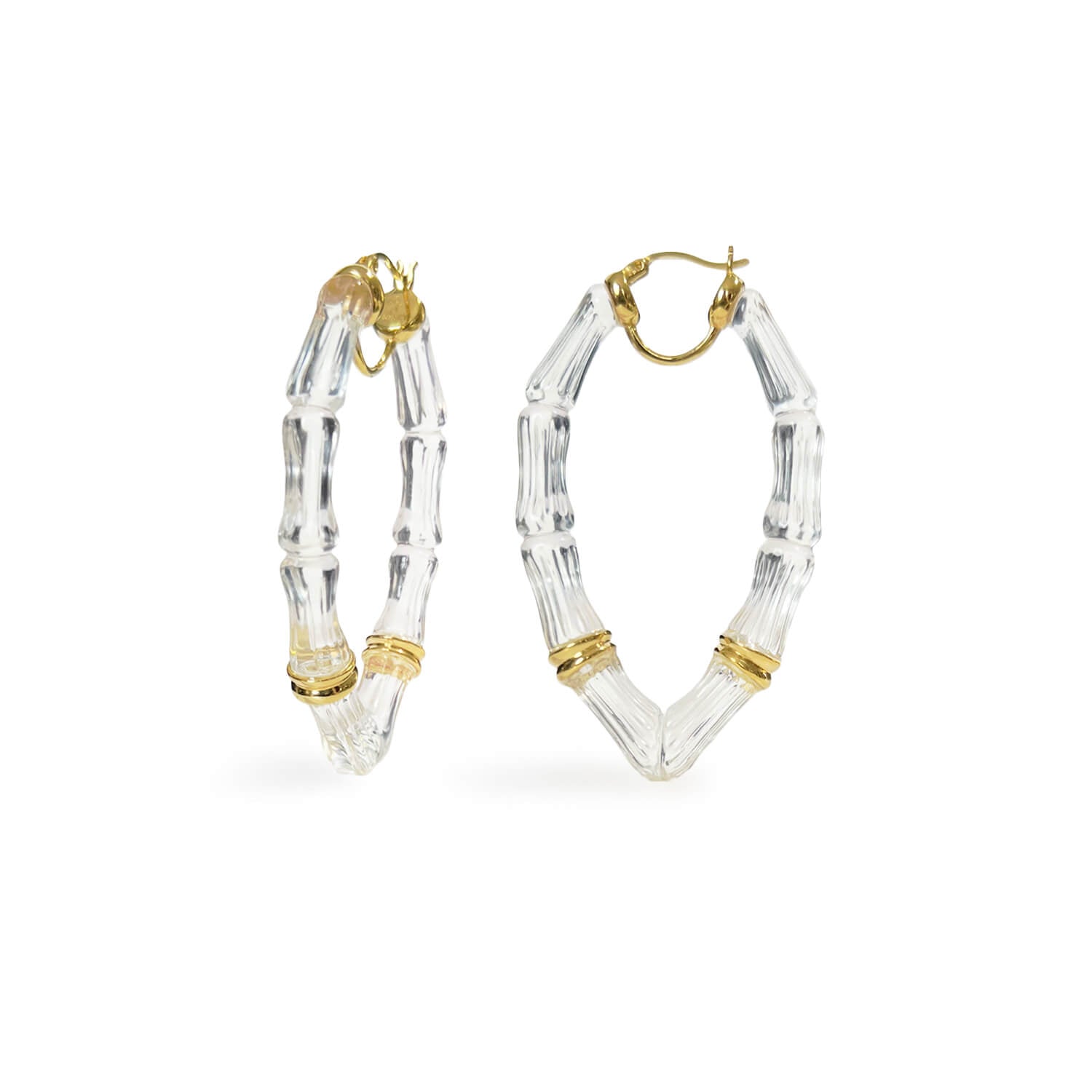 marquise bamboo hoop earrings in clear and gold