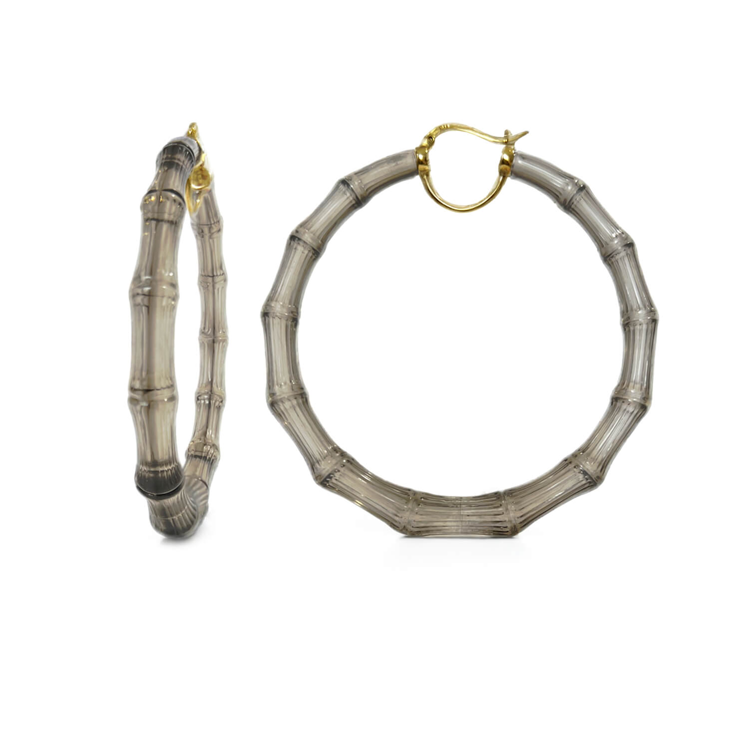 XL BIG BAMBOO HOOP EARIRNGS IN GOLD AND BLACK GREY