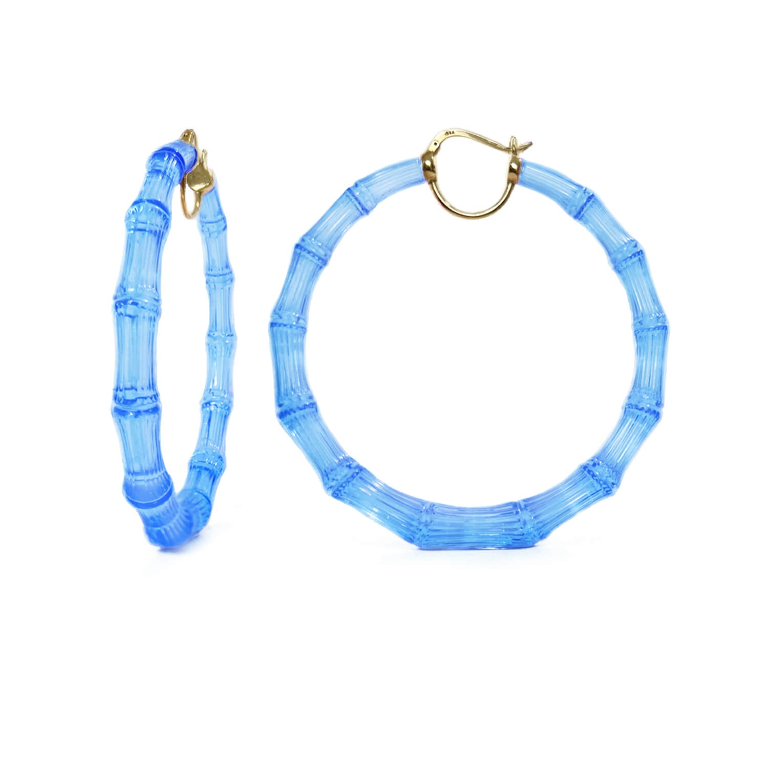 XL BIG BAMBOO HOOP EARIRNGS IN GOLD AND BLUE