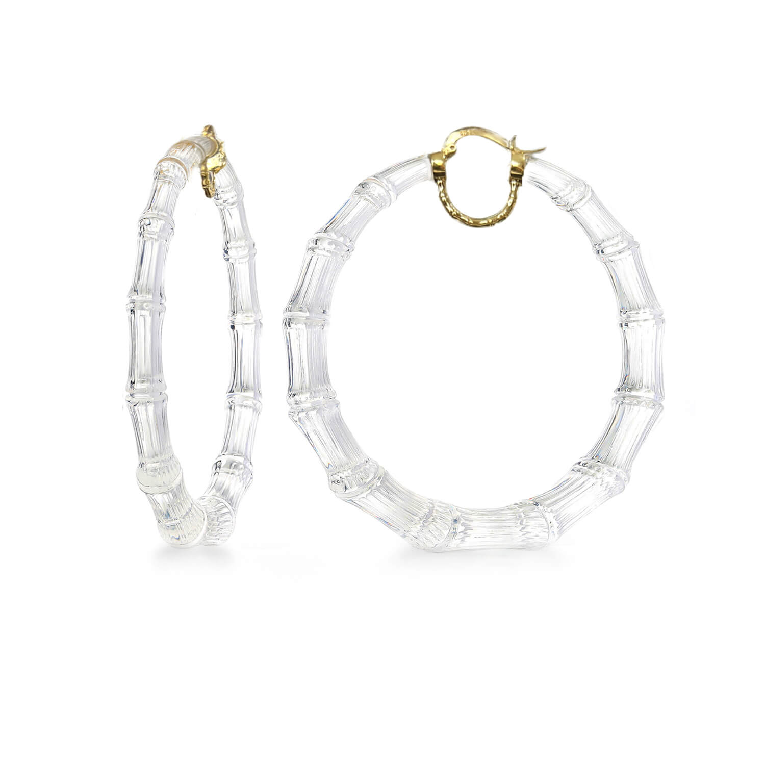 XL BIG BAMBOO HOOP EARIRNGS IN GOLD AND CLEAR