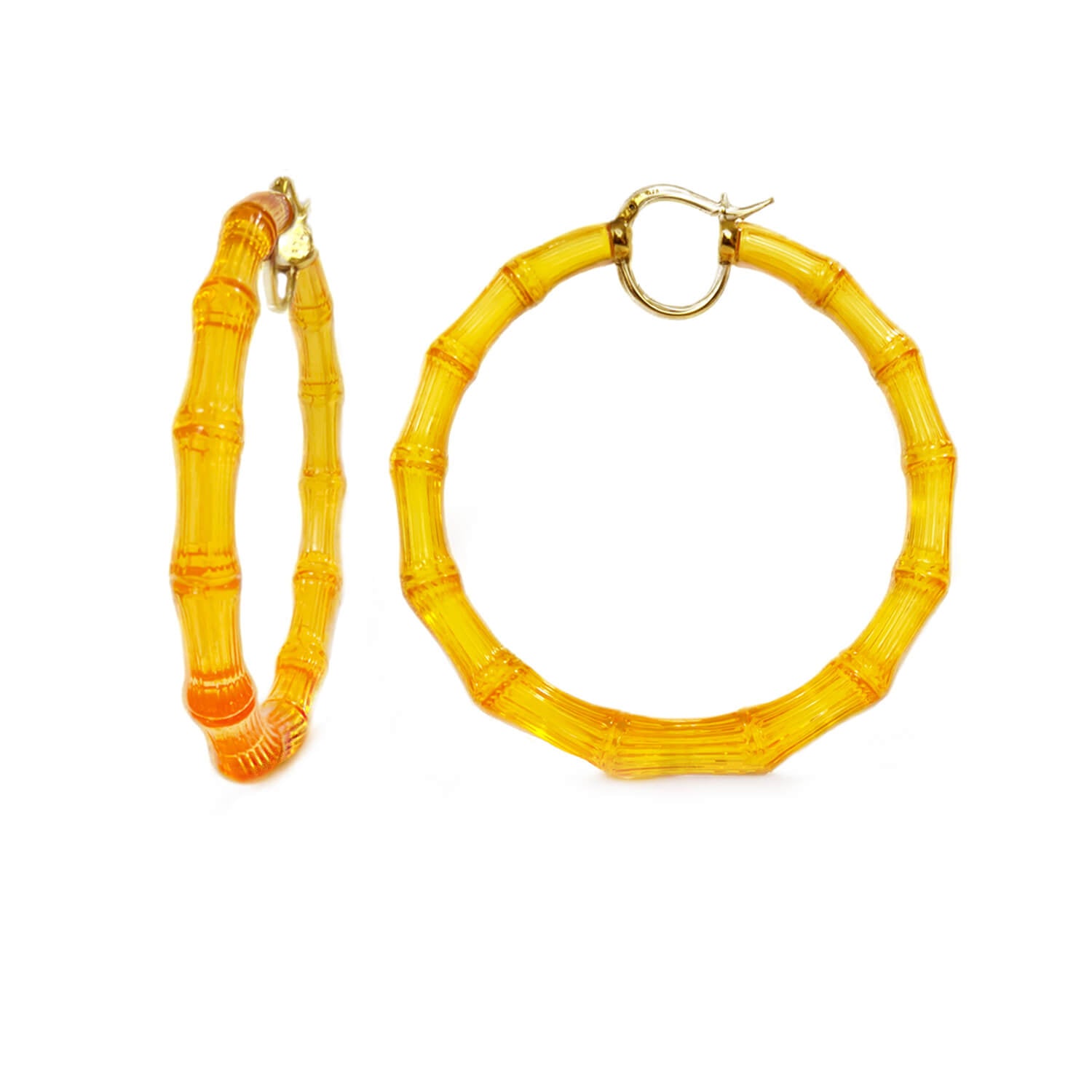 XL honey orange gold bamboo hoop earrings