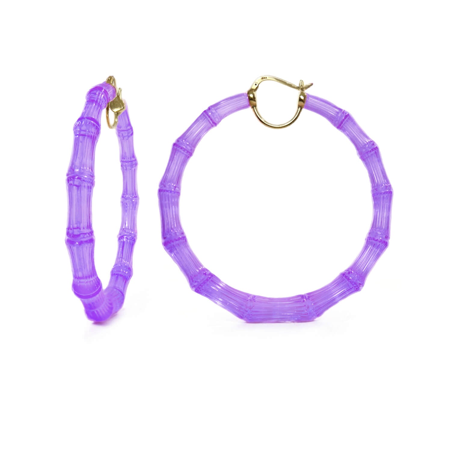 XL BIG BAMBOO HOOP EARIRNGS IN GOLD AND PURPLE