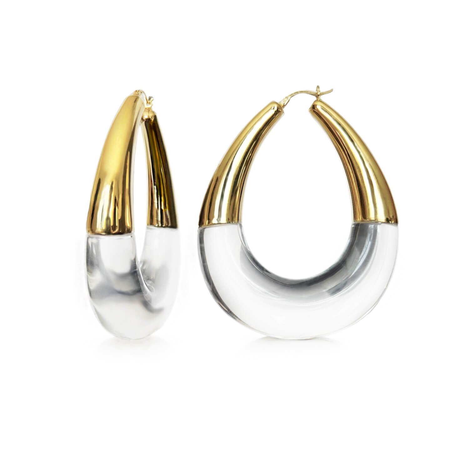 xl chunky bucket hoop earrings in gold and clear lucite