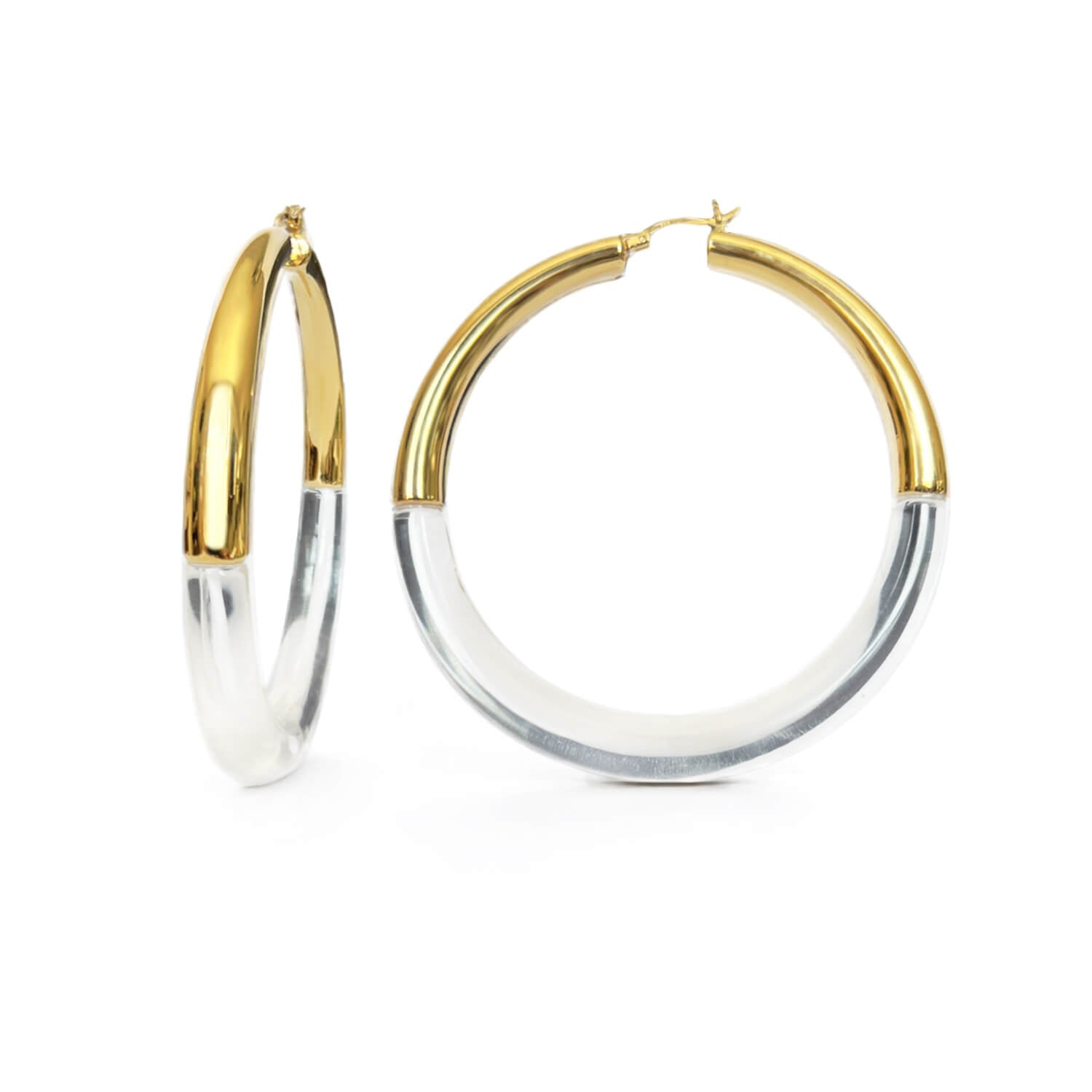 XL Big hoop earring in gold and clear lucite