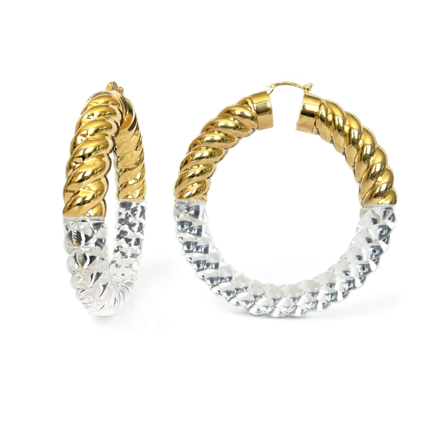 cable rope chunky gold and clear hoop earrings