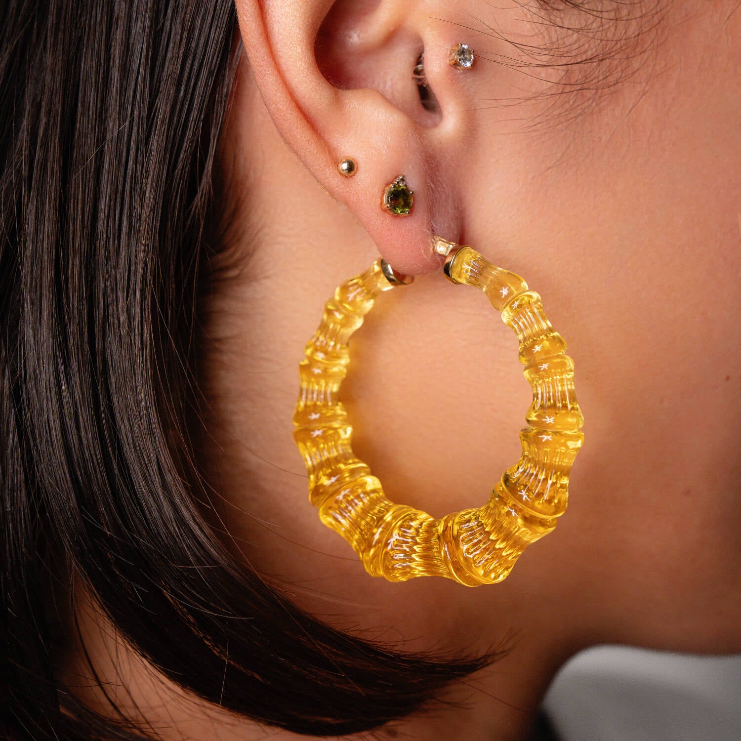 lemon yellow bamboo hoop earrings