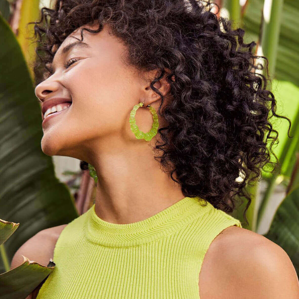 green bamboo hoop earrings