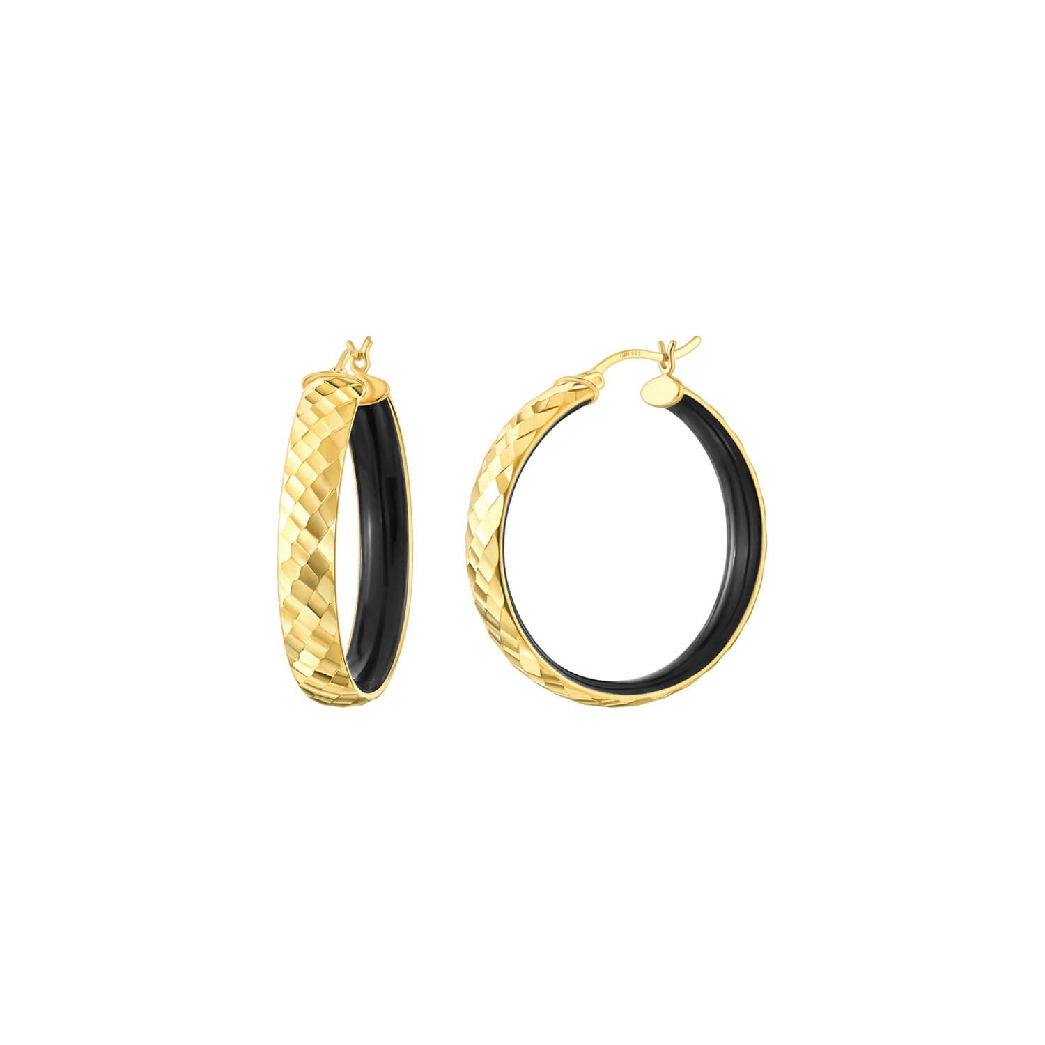 Black Enamel Hammered Hoop Earrings