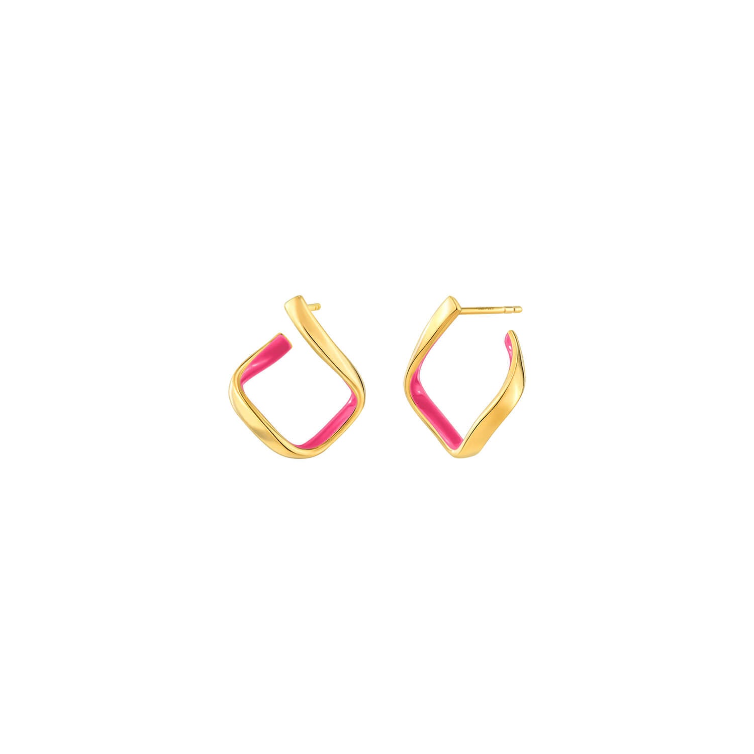 Pink Enamel Twist Hoop Earrings