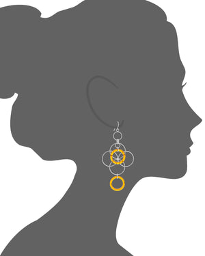 Orange Lucite and Silver Floral Drop Earrings VECTOR