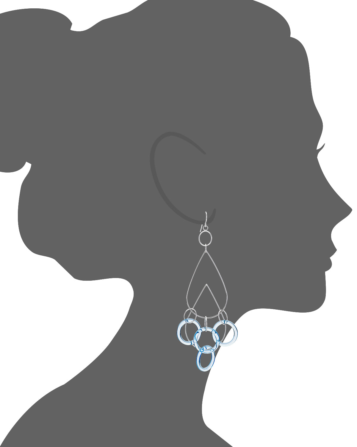 DROP AND DANGLE RAINDROP EARRINGS IN SILVER AND BLUE LUCITE