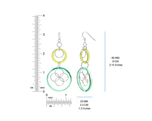 Green Lucite and Silver Floral Drop Earrings DIMENSIONS