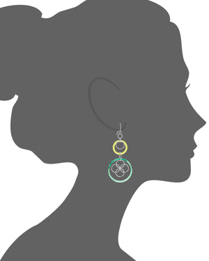 Green Lucite and Silver Floral Drop Earrings VECTOR