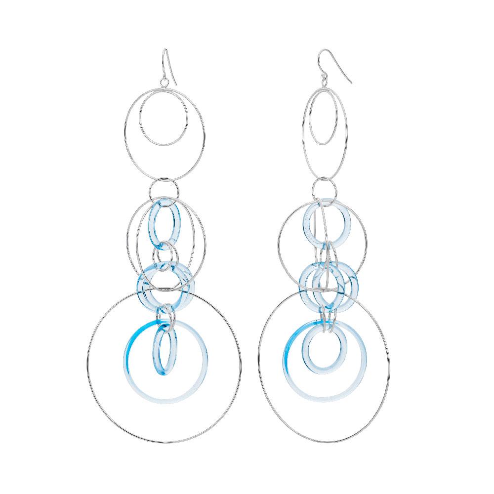 Blue Lucite and Silver Extra Long Drop Earrings